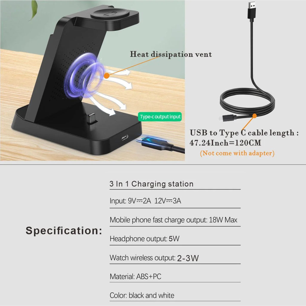 3-In-1 Docking Station with USB Type-C Cable for Samsung Galaxy S23 Ultra& S23, Black