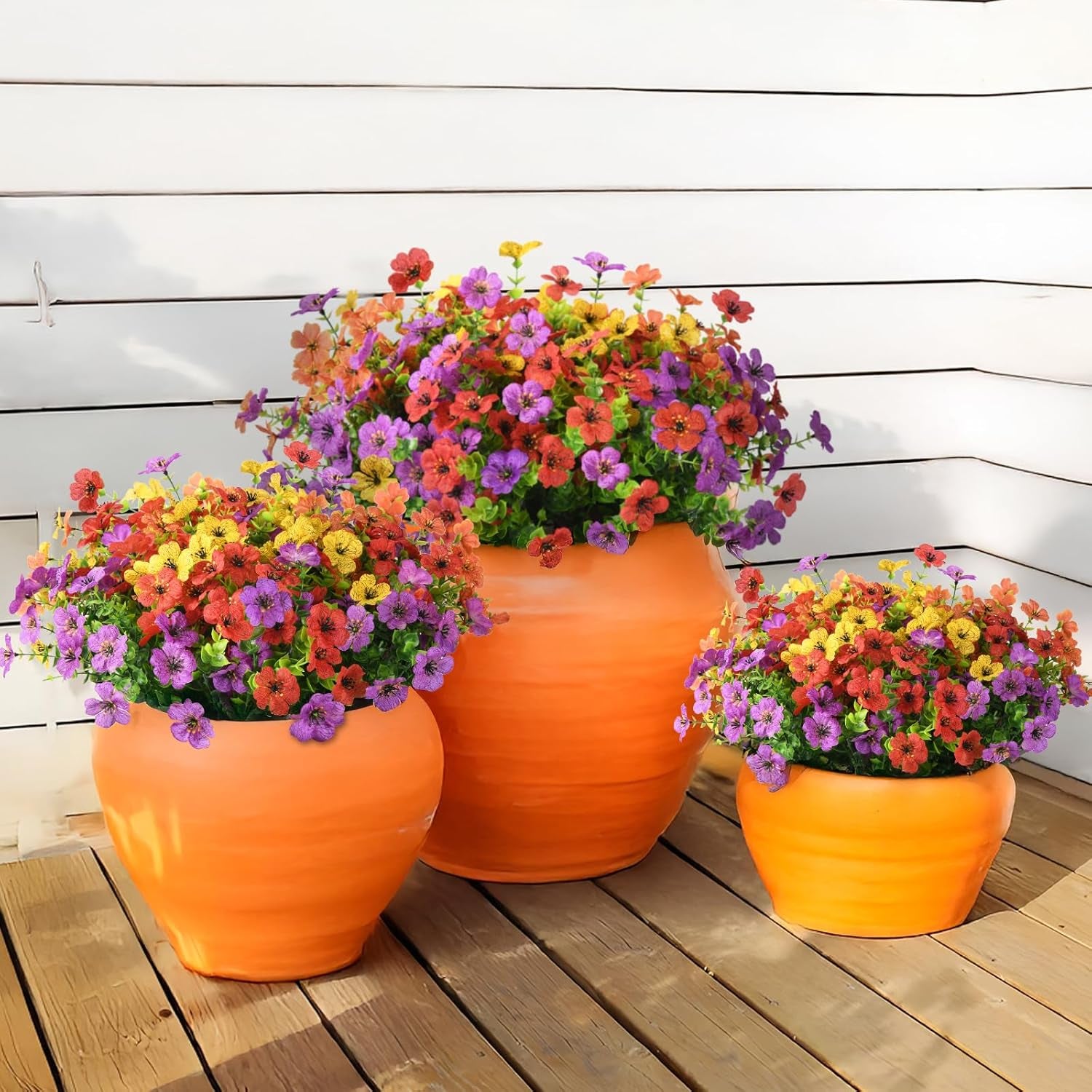 Artificial Flowers for Outdoors Faux Plants Outdoor Fake Flowers Spring Decoration,12 Bundles Faux Silk Colorful Daisy Realistic UV Resistant for outside Home Planter Window Porch Patio Yard