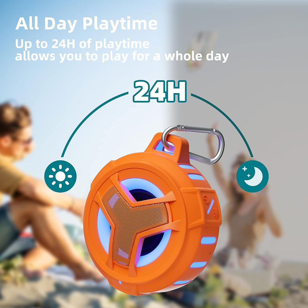 Bluetooth Shower Speaker, IPX7 Waterproof Portable Wireless Small Mini Speakers, Floating, 2000 Mah with RGB Light for Pool, Beach, Boat, Kayak Accessories, Gifts for Men and Women -Orange