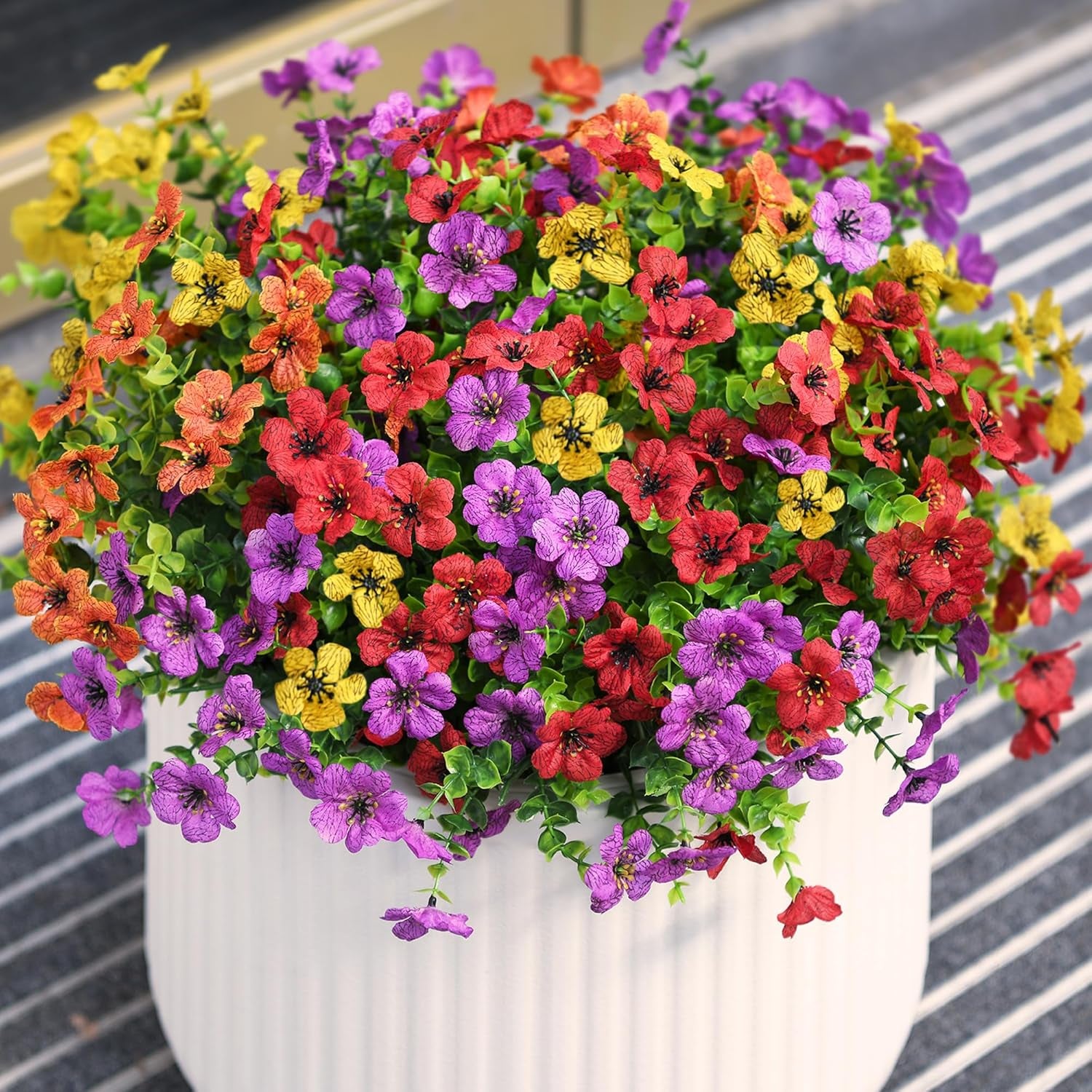 Artificial Flowers for Outdoors Faux Plants Outdoor Fake Flowers Spring Decoration,12 Bundles Faux Silk Colorful Daisy Realistic UV Resistant for outside Home Planter Window Porch Patio Yard