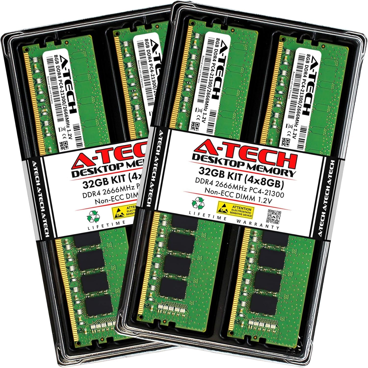 32GB (4X8Gb) DDR4 2666 Mhz UDIMM PC4-21300 (PC4-2666V) CL19 DIMM Non-Ecc Desktop RAM Memory Modules