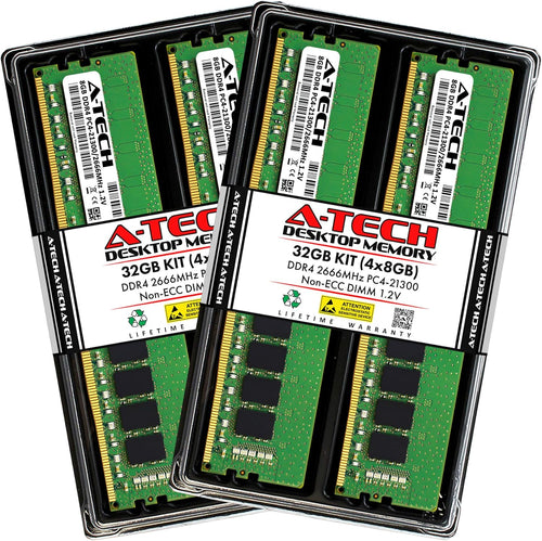 32GB (4X8Gb) DDR4 2666 Mhz UDIMM PC4-21300 (PC4-2666V) CL19 DIMM Non-Ecc Desktop RAM Memory Modules