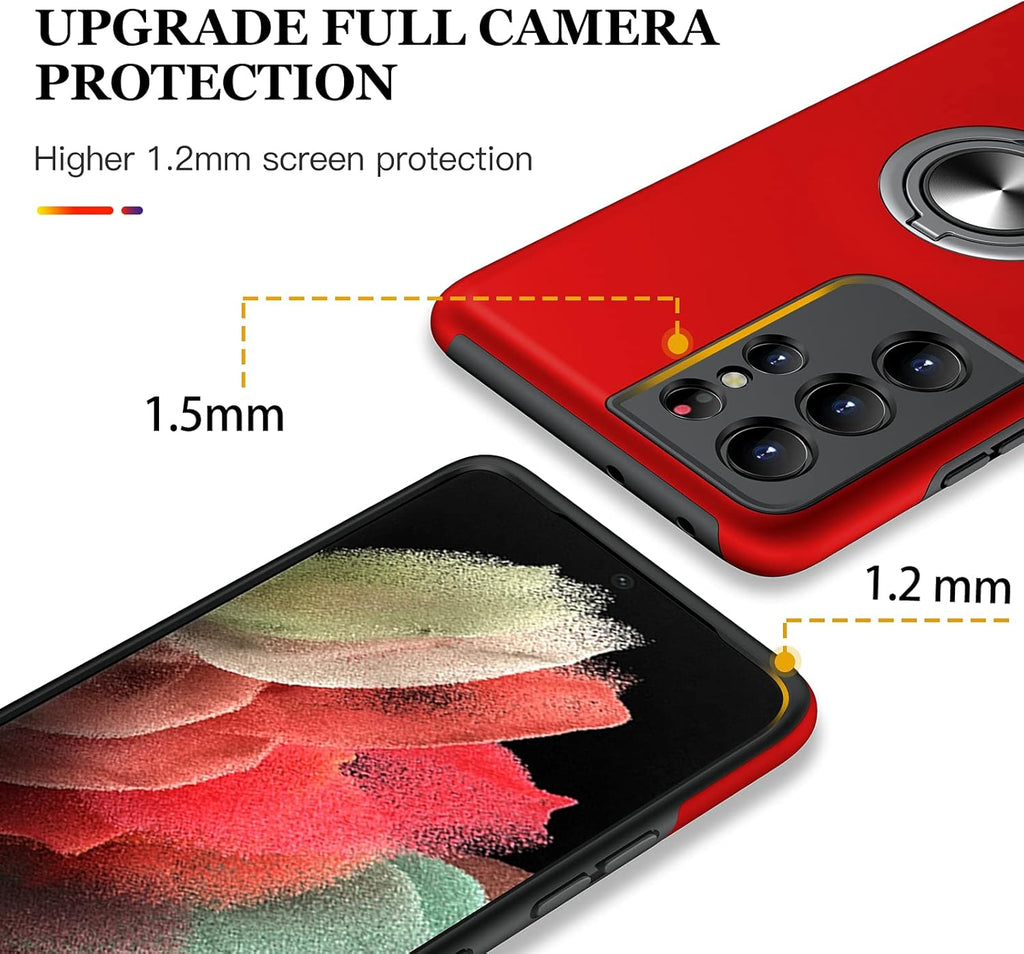 for Samsung Galaxy S21 Ultra Case, Slim Soft Bumper Protective Cover for Samsung S21 Ultra Case, with Invisible Ring Holder Kickstand Cover for Galaxy S21 Ultra, Red