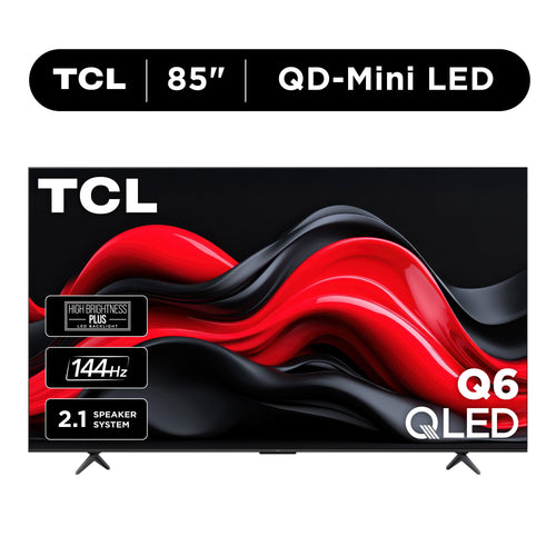 85Q651G 85” Q6 Class 4K UHD QLED TV 1X Quick Start Guide, 1X Power Cable, 2X AAA Batteries for Remote, 1X TV Remote, 2X TV Stands, 2X VESA Adapters, 4X Stand Screws