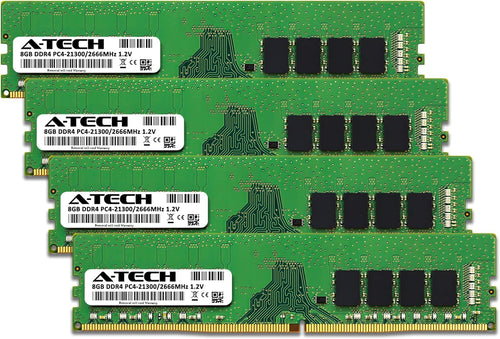 32GB (4X8Gb) DDR4 2666 Mhz UDIMM PC4-21300 (PC4-2666V) CL19 DIMM Non-Ecc Desktop RAM Memory Modules