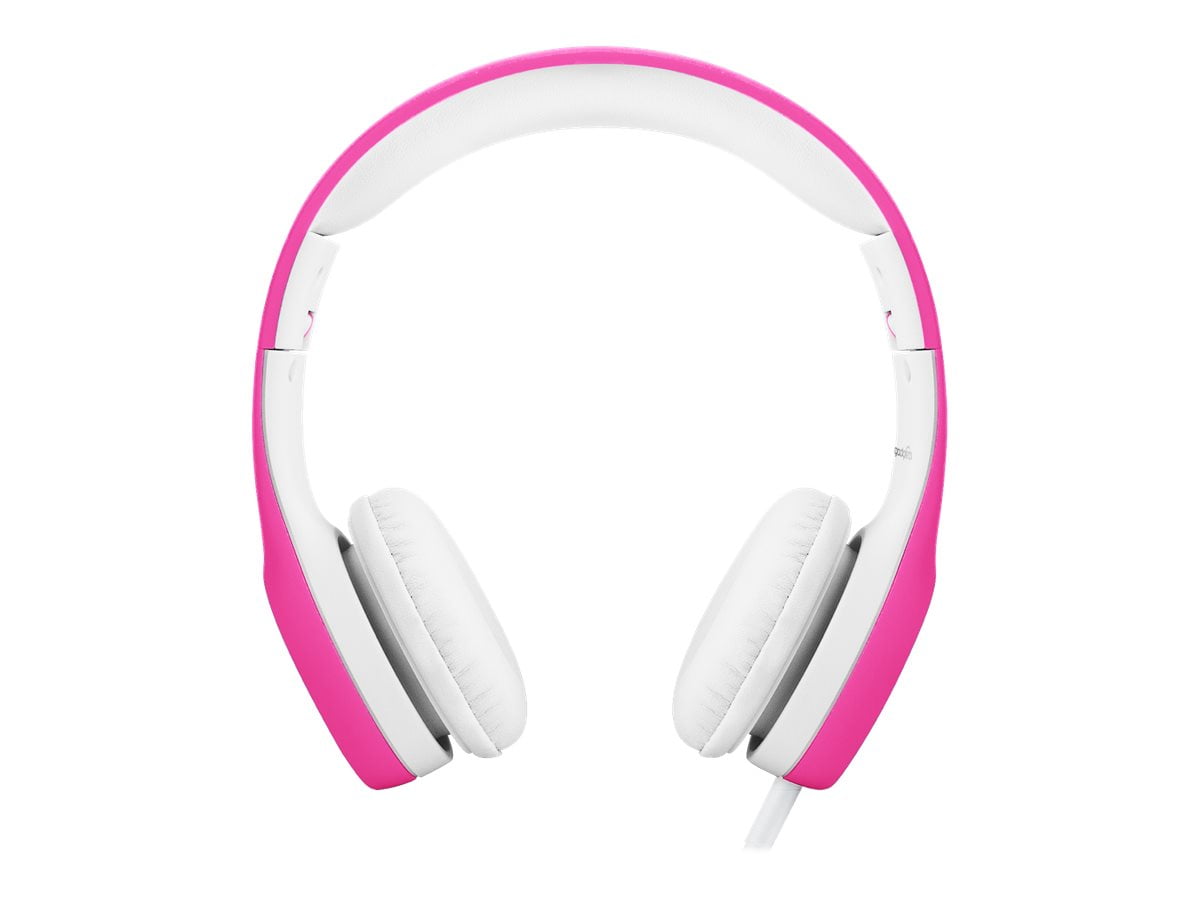 Connect+ Kids Wired Headphones with Microphone, Volume Limiting for Safe Listening, Adjustable Headband, Cushioned Earpads to Ensure Comfort, for Kids, Toddlers, Boys & Girls, Pink