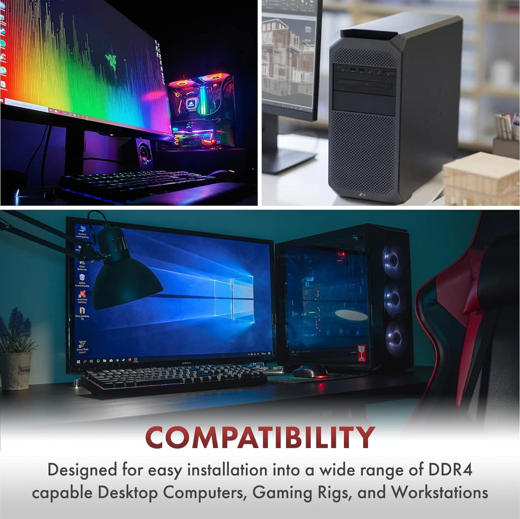 32GB (4X8Gb) DDR4 2666 Mhz UDIMM PC4-21300 (PC4-2666V) CL19 DIMM Non-Ecc Desktop RAM Memory Modules