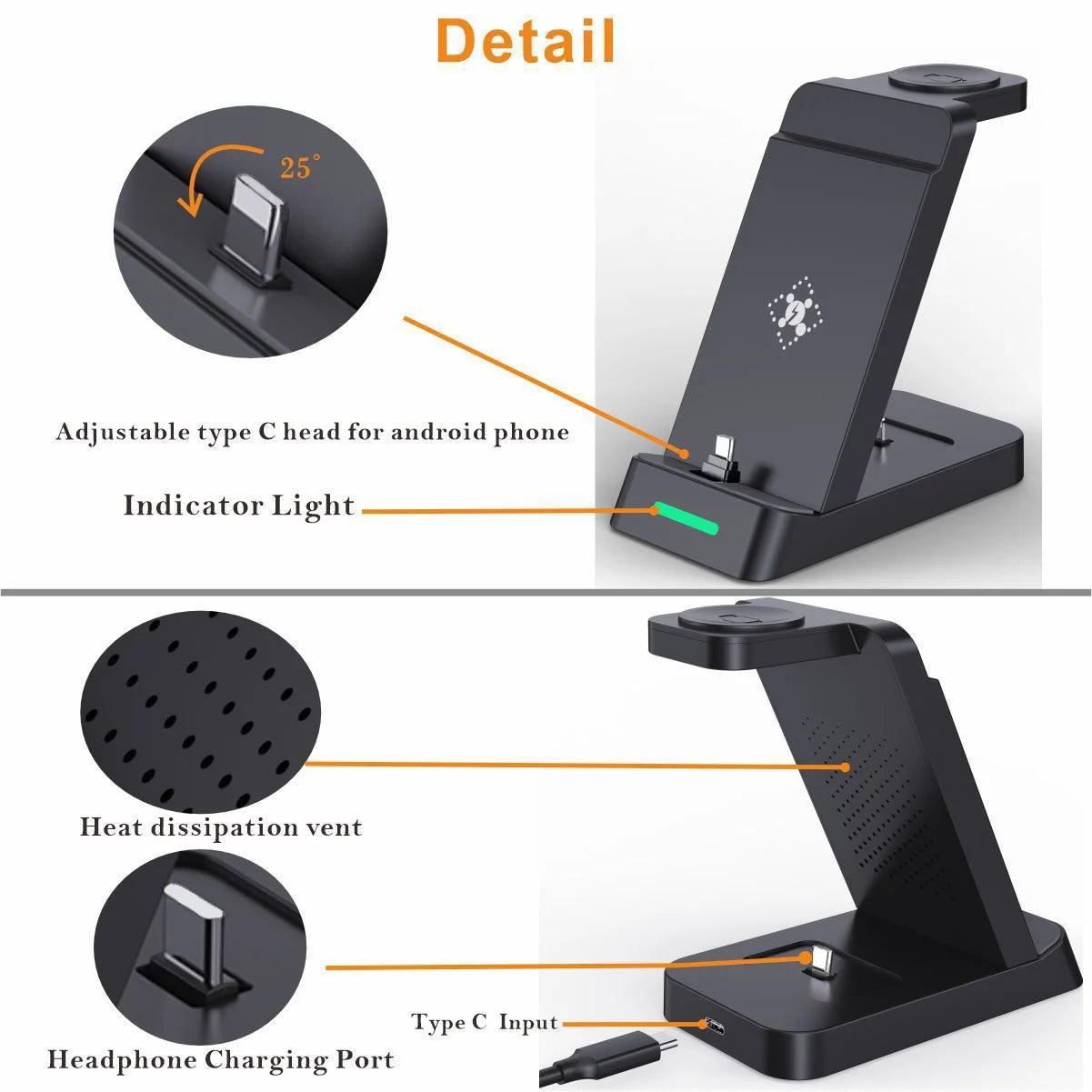 3-In-1 Docking Station with USB Type-C Cable for Samsung Galaxy S23 Ultra& S23, Black
