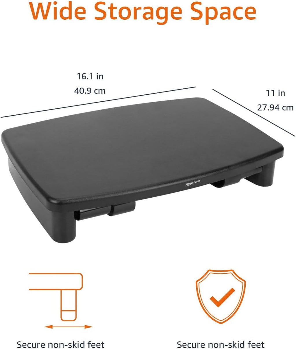 Height Adjustable Monitor Stand Riser with Storage Organizer, Multifunctional Desk Accessories for Reduced Neck Strain - Fits Monitors, Laptops up to 22Lbs, Black