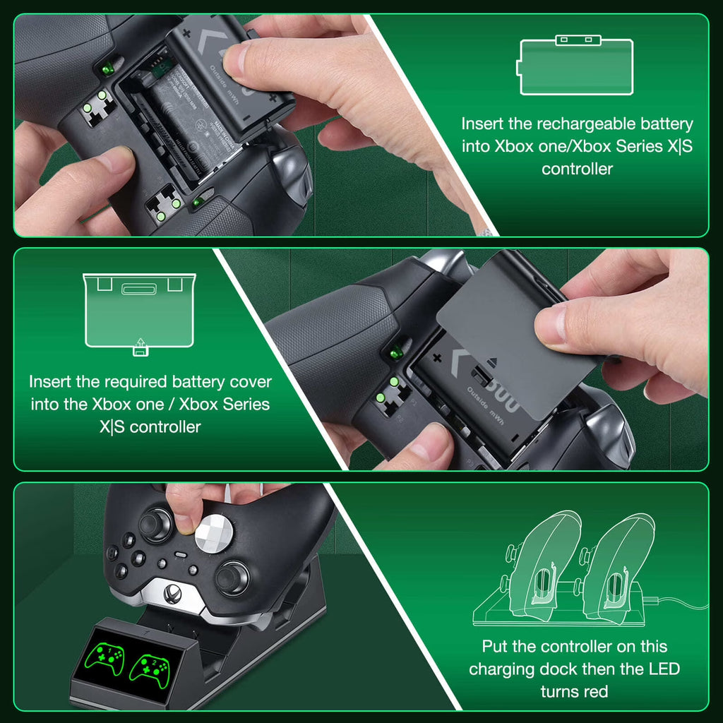Controller Charger for Xbox One, Xbox Controller Charging Station with 2 X 4800Mwh Rechargeable Battery Packs for Xbox Series X/S/One X/S/Elite,Xbox Accessories
