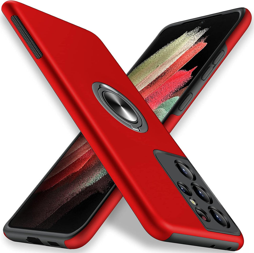 for Samsung Galaxy S21 Ultra Case, Slim Soft Bumper Protective Cover for Samsung S21 Ultra Case, with Invisible Ring Holder Kickstand Cover for Galaxy S21 Ultra, Red