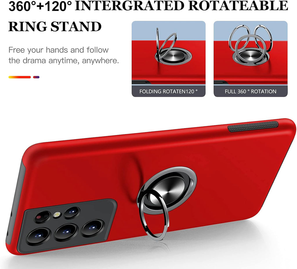 for Samsung Galaxy S21 Ultra Case, Slim Soft Bumper Protective Cover for Samsung S21 Ultra Case, with Invisible Ring Holder Kickstand Cover for Galaxy S21 Ultra, Red