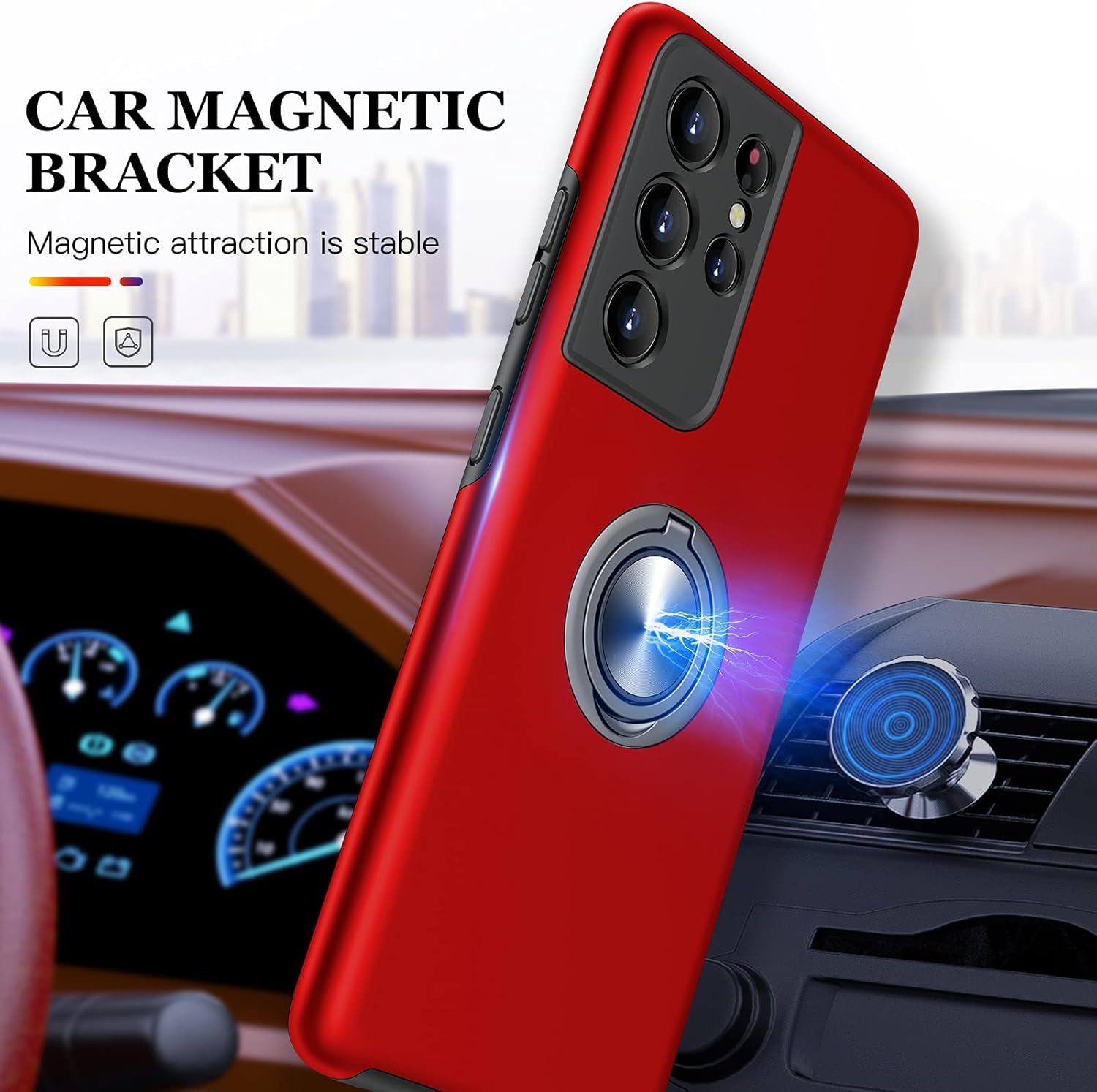 for Samsung Galaxy S21 Ultra Case, Slim Soft Bumper Protective Cover for Samsung S21 Ultra Case, with Invisible Ring Holder Kickstand Cover for Galaxy S21 Ultra, Red