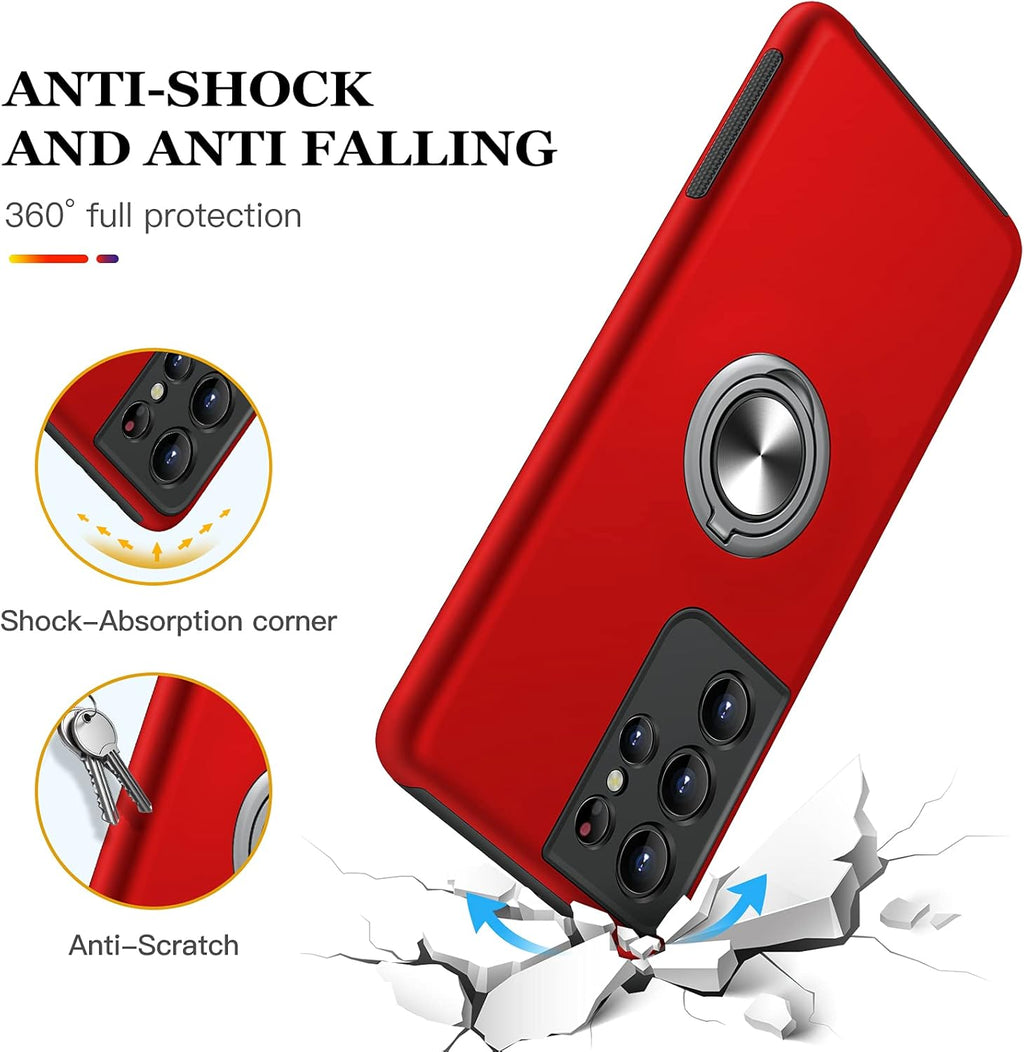 for Samsung Galaxy S21 Ultra Case, Slim Soft Bumper Protective Cover for Samsung S21 Ultra Case, with Invisible Ring Holder Kickstand Cover for Galaxy S21 Ultra, Red